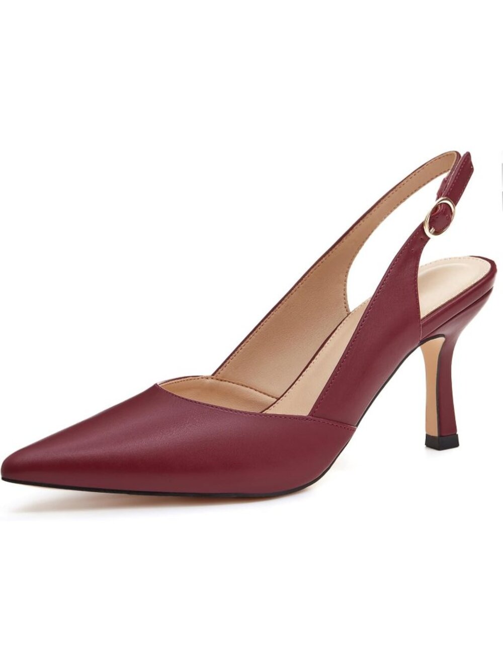 Women's Red/Pu Faux Leather Slingback Kitten Heel Closed Toe Backless Shoes
